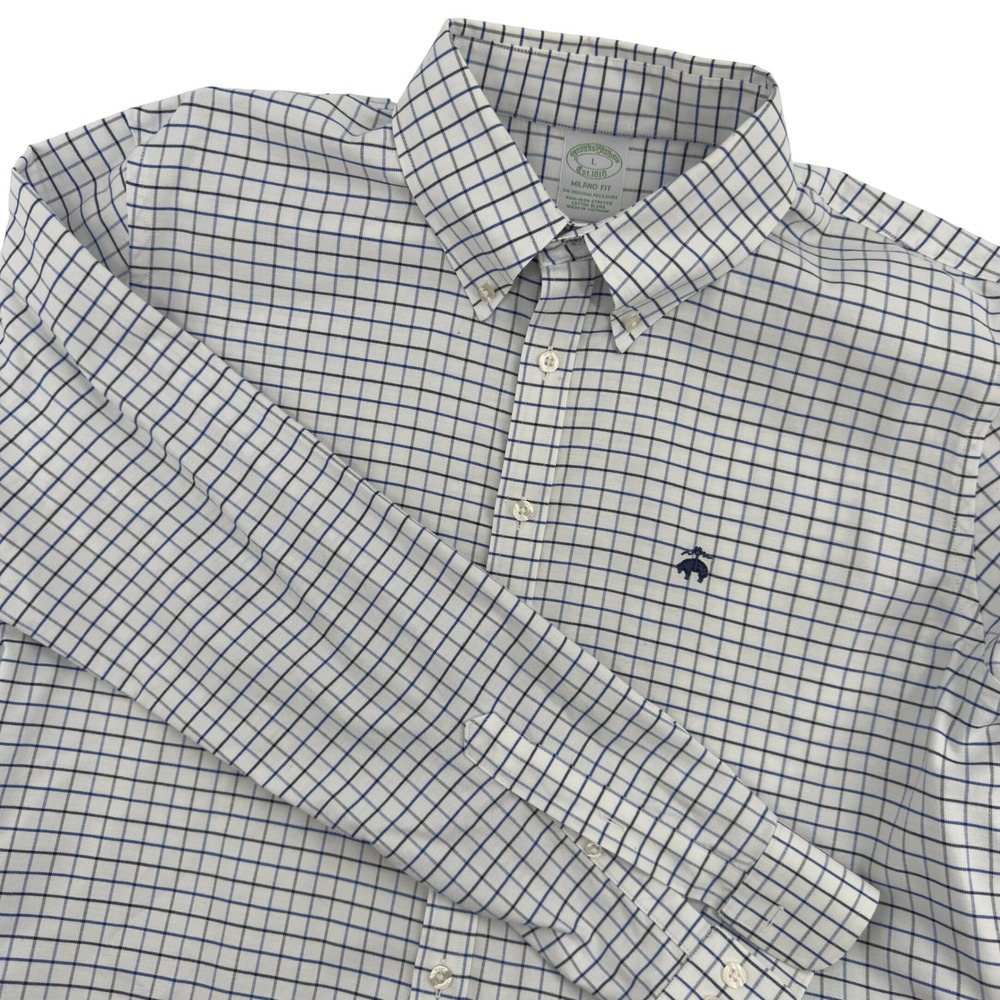 Brooks Brothers Milano Fit Mens Large Non-Iron Stretch Tattersall Check Shirt